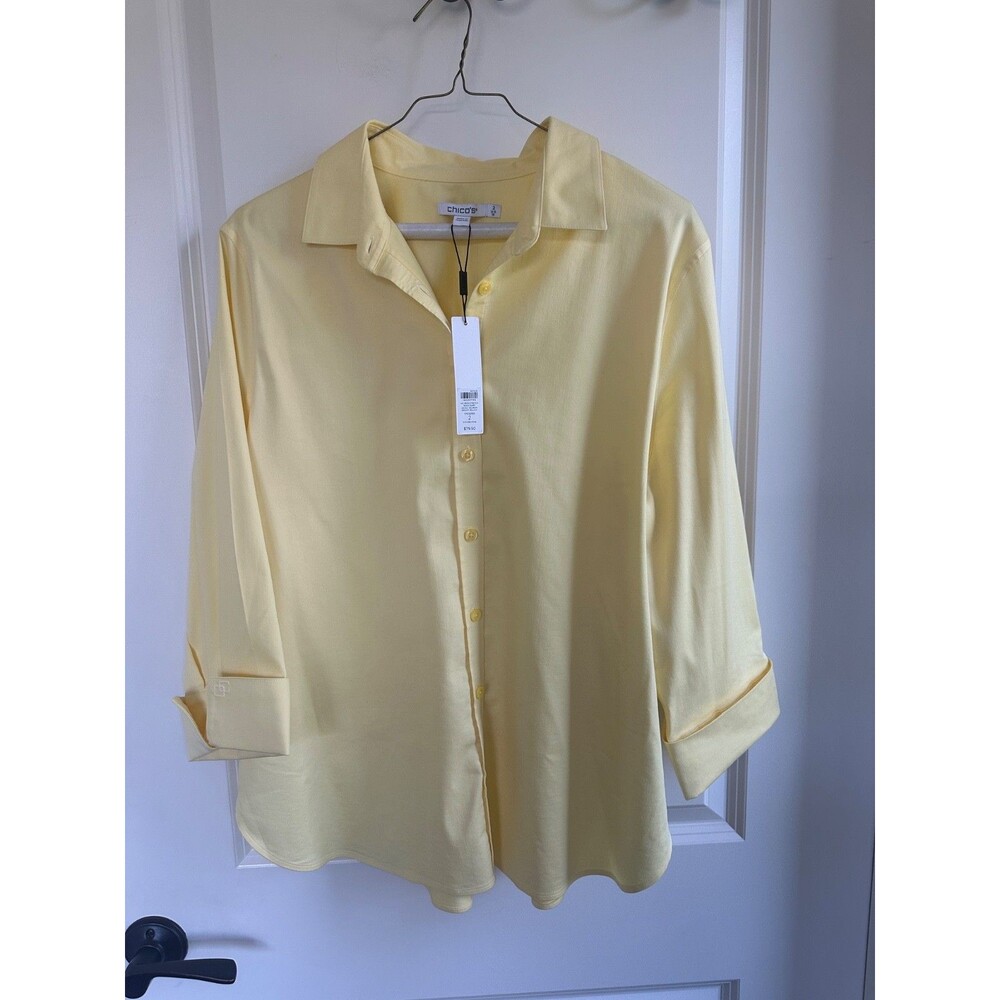 Chico's No-Iron Button-Down Shirt Bright Yellow Chico’s 2 (Large / US 12) NWT